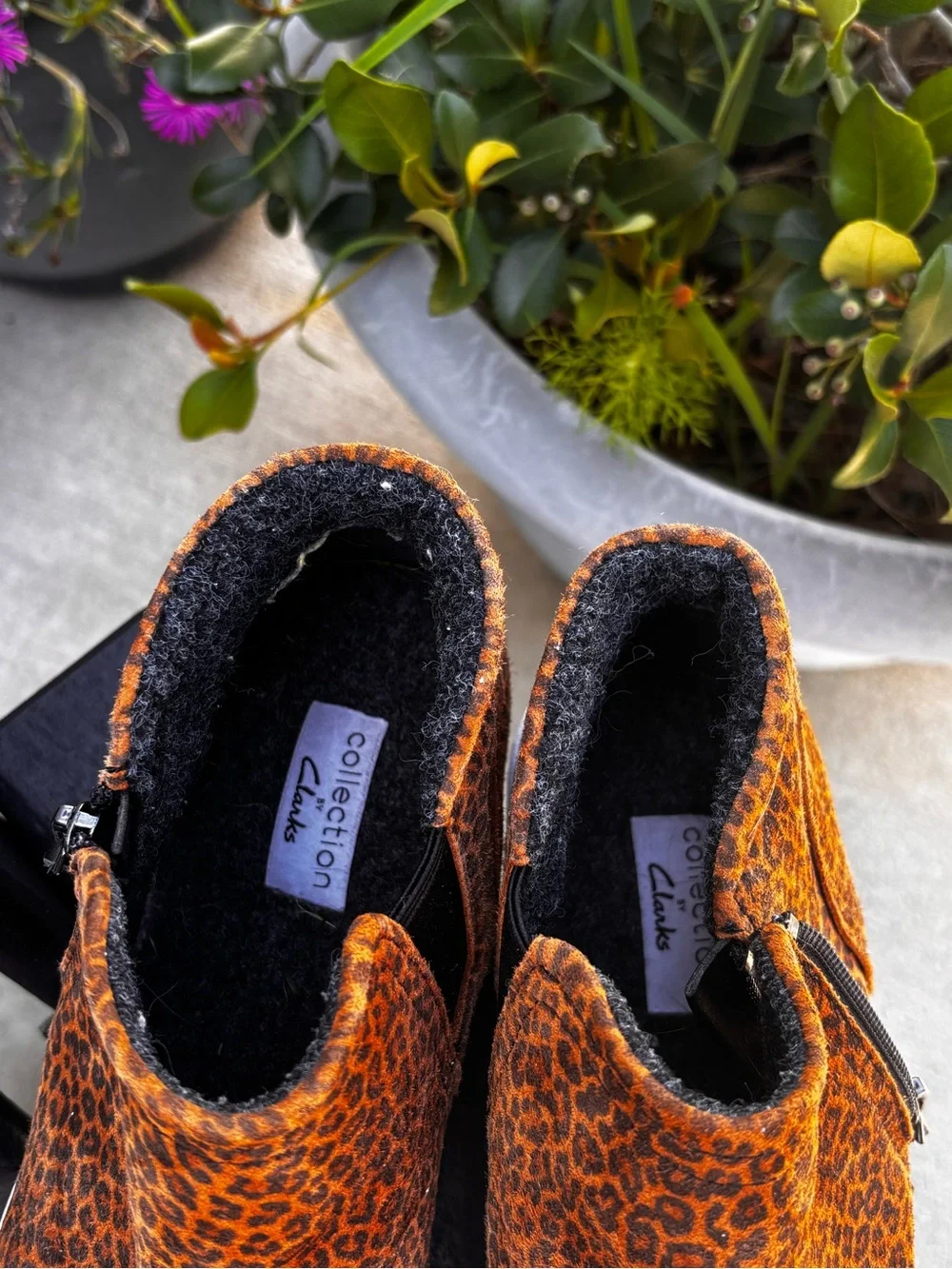 Clarks Leopard Print Ankle Booties in Brown and Black